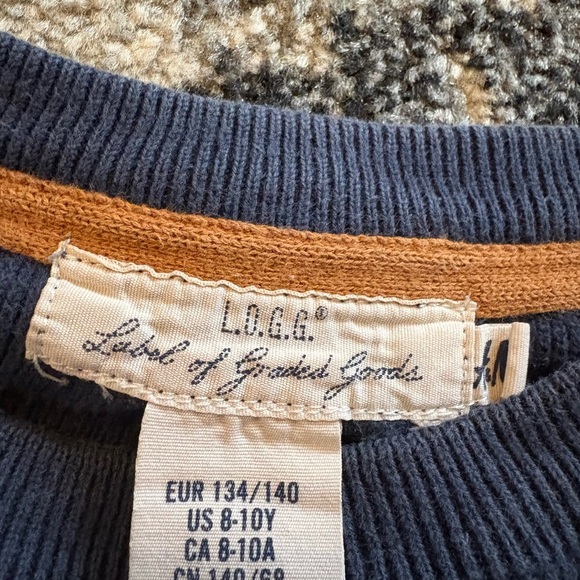 H&M Boys Logg medium 8/10 Navy Striped Kids Shirt classic sweater pullover - Picture 3 of 3